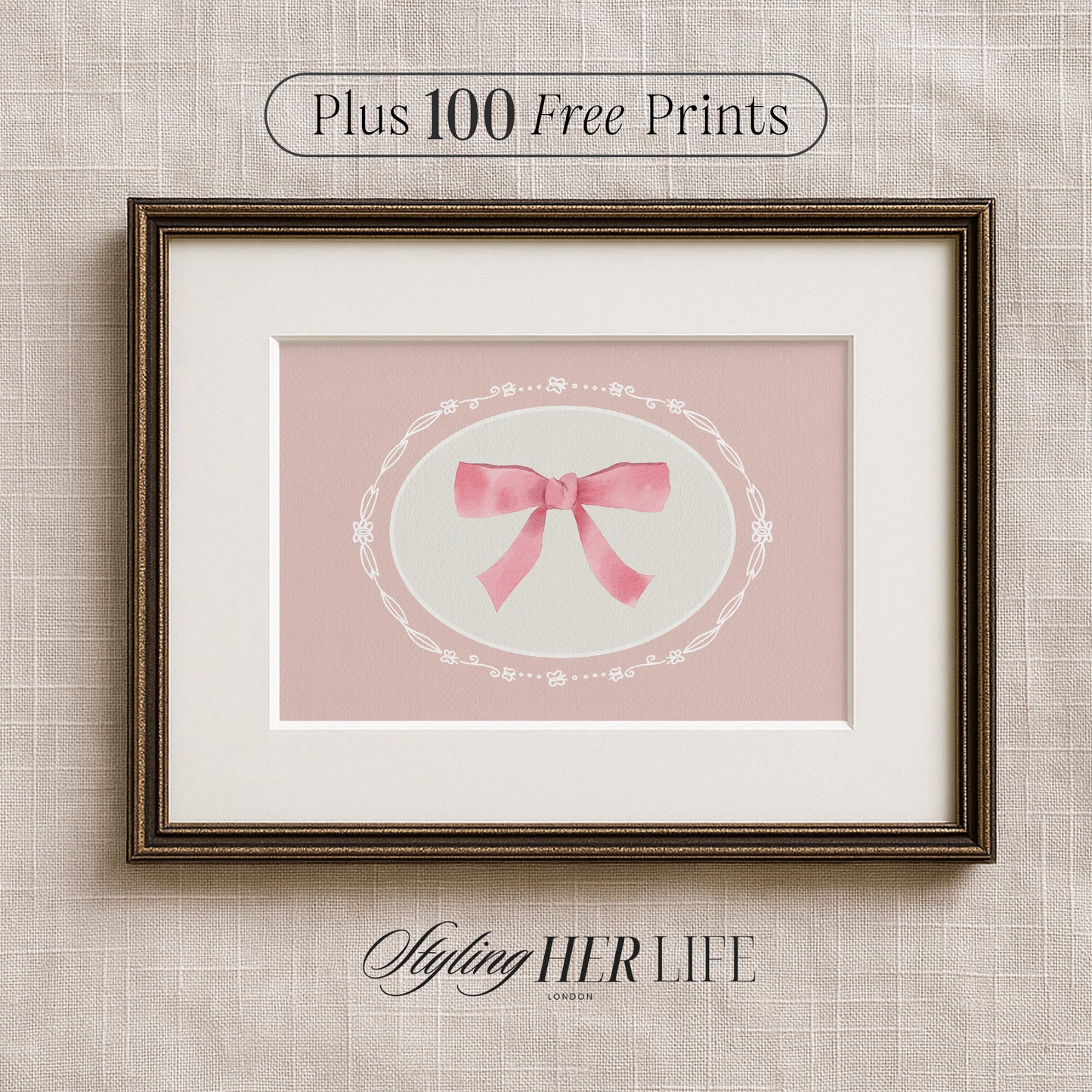 Vintage Pink Bow Digital Art Print | IN056