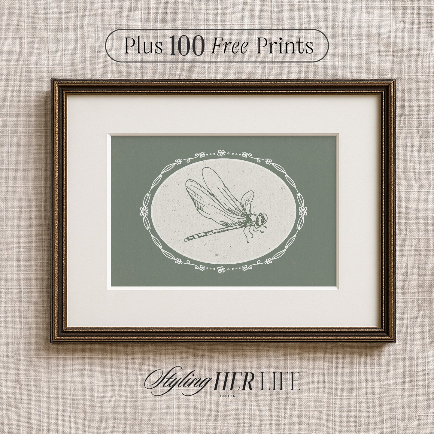 Vintage Dragonfly Digital Art Print | IN055