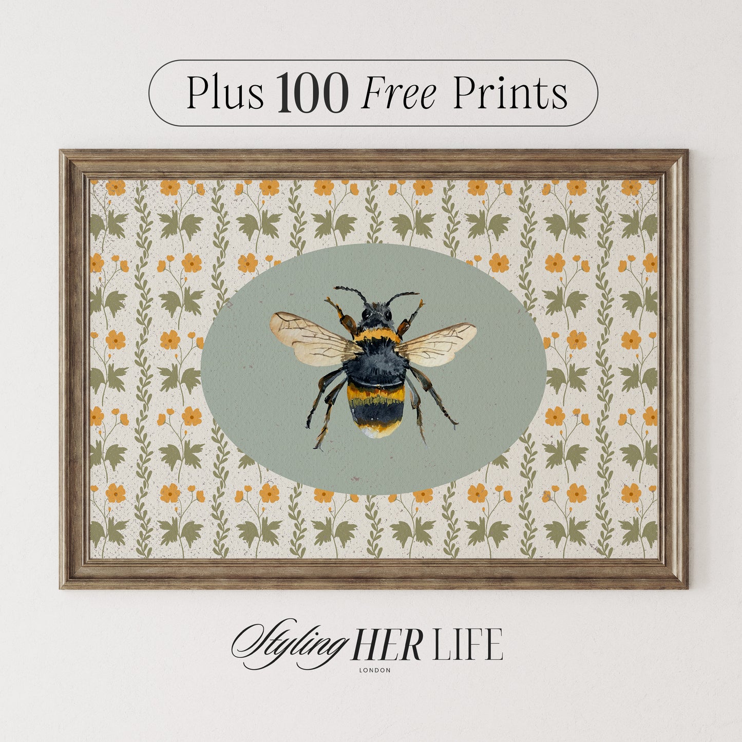 Vintage Bee Digital Art Print | IN057