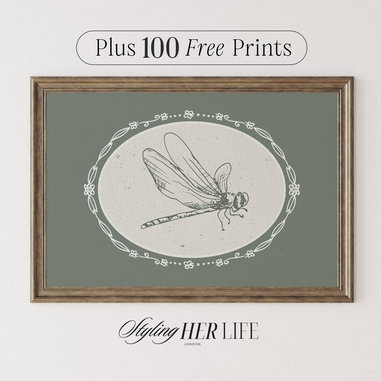Vintage Dragonfly Digital Art Print | IN055