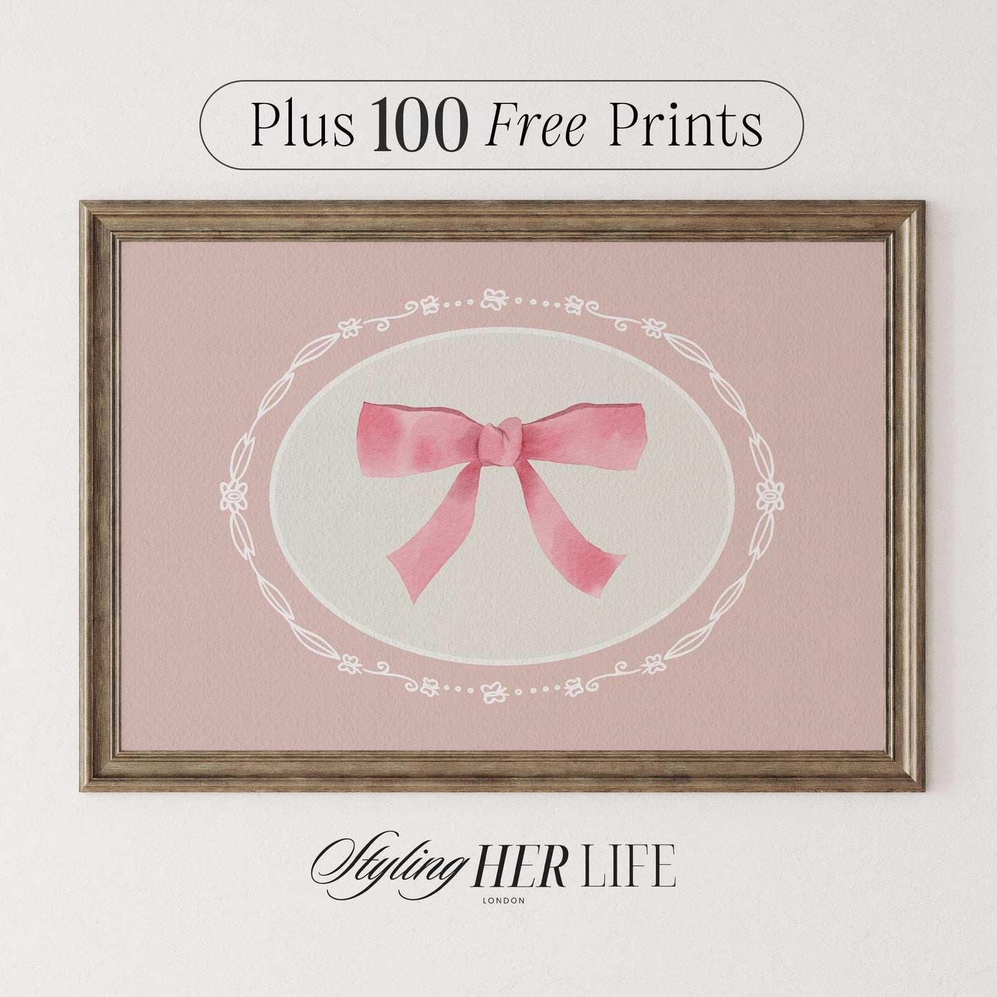 Vintage Pink Bow Digital Art Print | IN056
