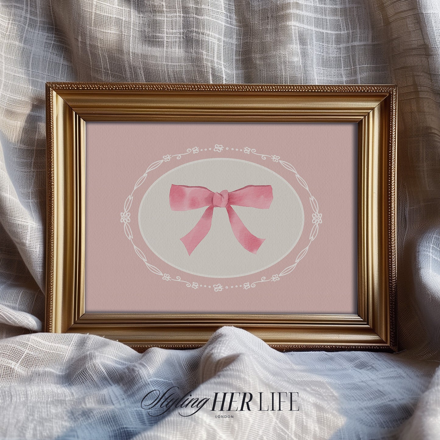 Vintage Pink Bow Digital Art Print | IN056