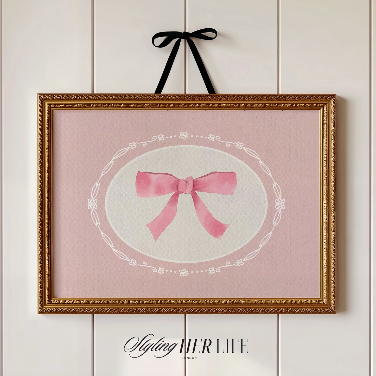 Vintage Pink Bow Digital Art Print | IN056