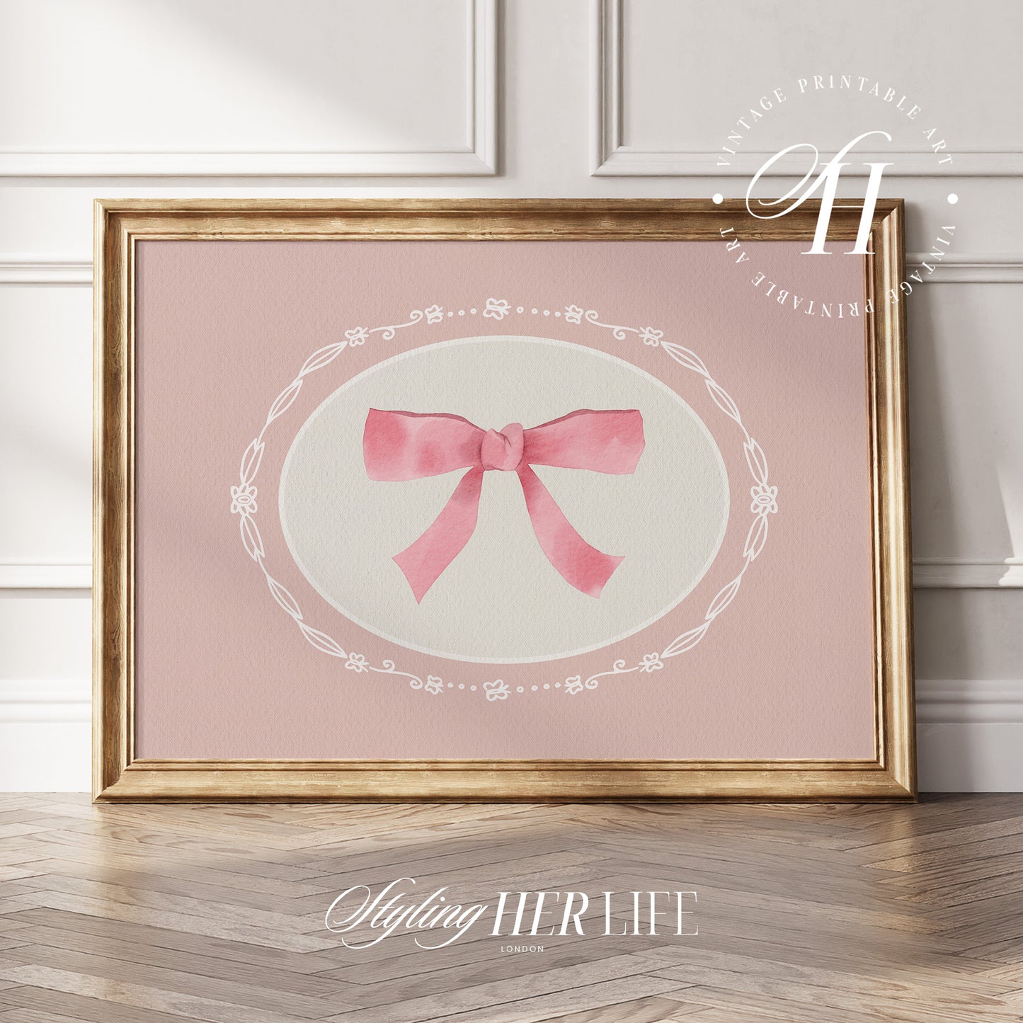 Vintage Pink Bow Digital Art Print | IN056