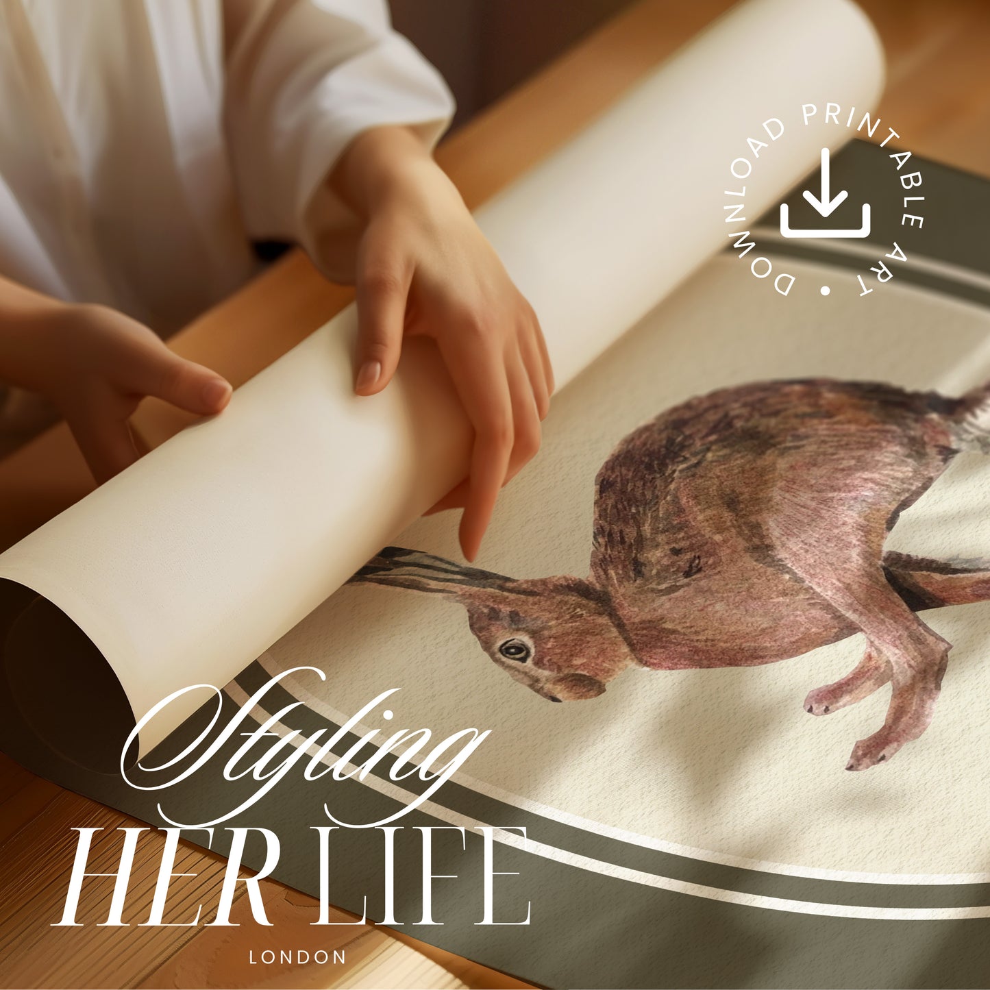 Vintage Hare Digital Art Print | IN063
