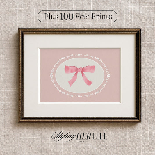 Vintage Pink Bow Digital Art Print | IN056